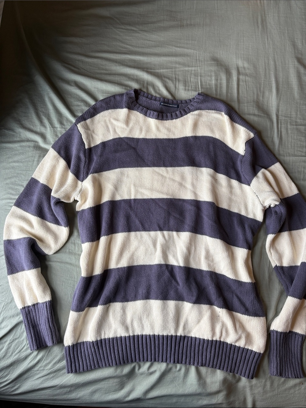 Brandy Melville Navy and Cream Striped Crewneck Sweater